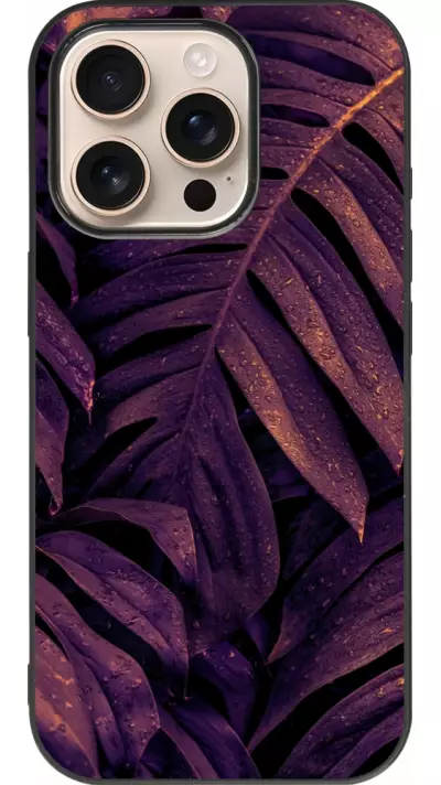 Coque iPhone 16 Pro - Silicone rigide noir Purple Light Leaves