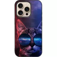 Coque iPhone 16 Pro - Silicone rigide noir Red Blue Cat Glasses