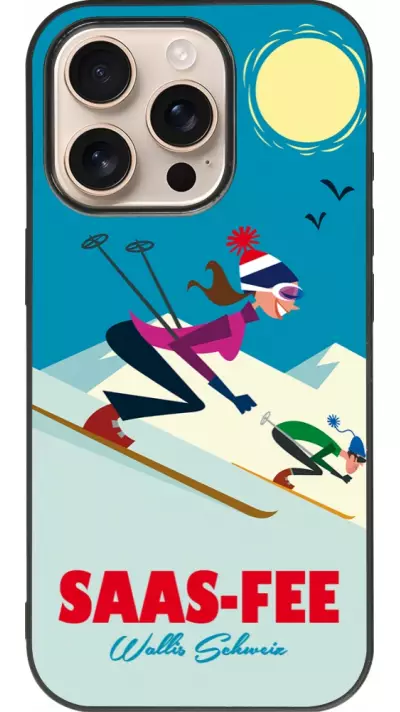 Coque iPhone 16 Pro - Silicone rigide noir Saas-Fee Ski Downhill