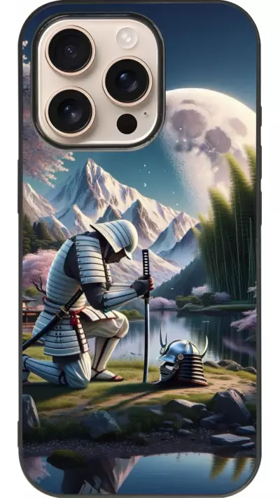 Coque iPhone 16 Pro - Silicone rigide noir Samurai Katana Lune
