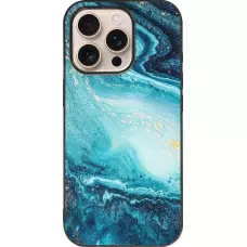 Coque iPhone 16 Pro - Silicone rigide noir Sea Foam Blue