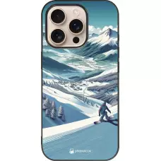 Coque iPhone 16 Pro - Silicone rigide noir Snowboarder Montagne