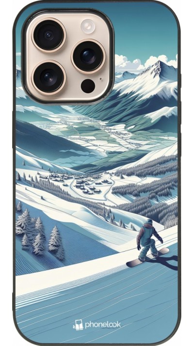 iPhone 16 Pro Case Hülle - Silikon schwarz Snowboarder Berg