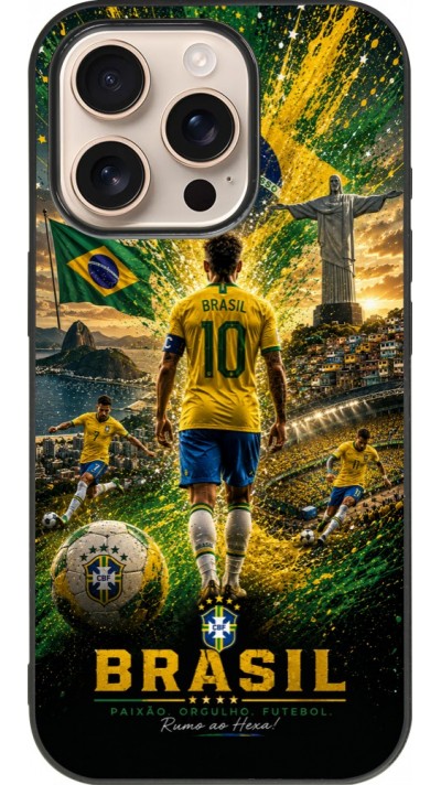 iPhone 16 Pro Case Hülle - Silikon schwarz Fussball Brasilien splash 2026