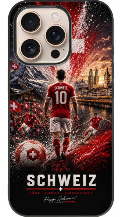 iPhone 16 Pro Case Hülle - Silikon schwarz Fussball Schweiz splash 2026