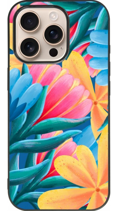 iPhone 16 Pro Case Hülle - Silikon schwarz Spring 23 colorful flowers