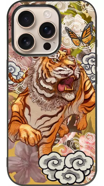 Coque iPhone 16 Pro - Silicone rigide noir Spring 23 japanese tiger