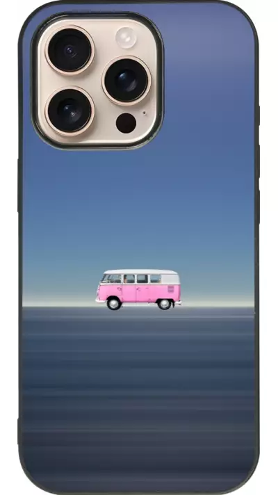 Coque iPhone 16 Pro - Silicone rigide noir Spring 23 pink bus