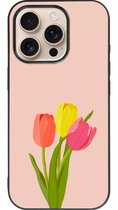 Coque iPhone 16 Pro - Silicone rigide noir Spring 23 tulip trio
