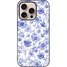 Coque iPhone 16 Pro - Silicone rigide noir Spring 23 watercolor blue flowers