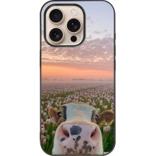 Coque iPhone 16 Pro - Silicone rigide noir Cow with tulips Spring 2026
