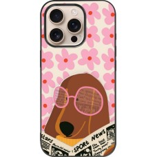Coque iPhone 16 Pro - Silicone rigide noir Dog with newspaper Spring 2026