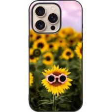 Coque iPhone 16 Pro - Silicone rigide noir Sunflower with glasses Spring 2026