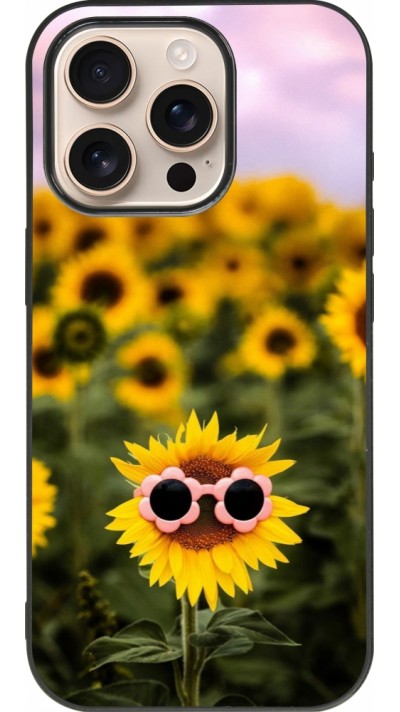 Coque iPhone 16 Pro - Silicone rigide noir Sunflower with glasses Spring 2026