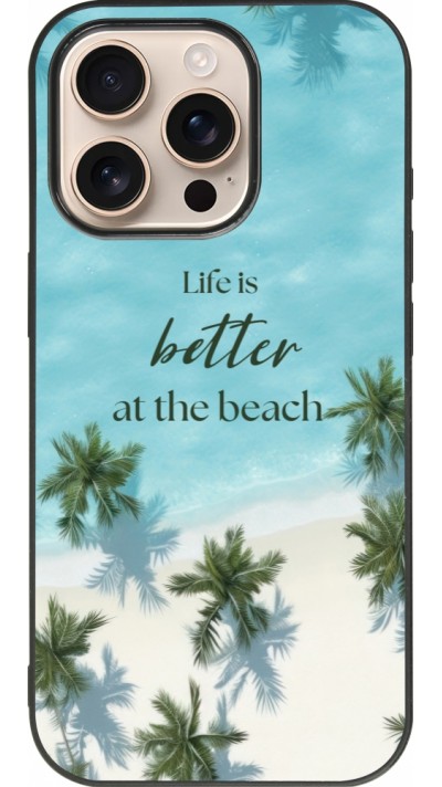 iPhone 16 Pro Case Hülle - Silikon schwarz Summer 2025 Life is better at the beach
