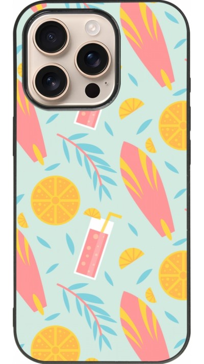 iPhone 16 Pro Case Hülle - Silikon schwarz Summer 2025 Pattern citron