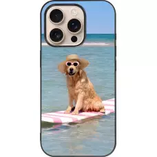 Coque iPhone 16 Pro - Silicone rigide noir Summer Dog on Paddle