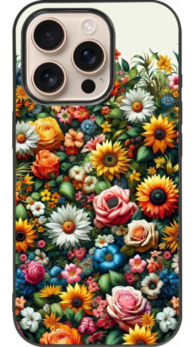 iPhone 16 Pro Case Hülle - Silikon schwarz Sommer Blumenmuster