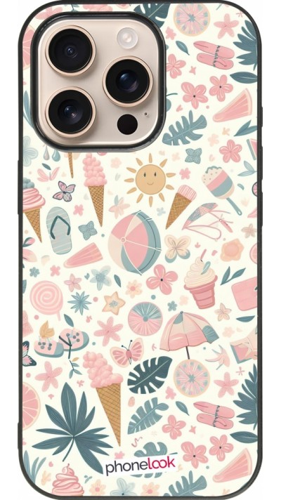 iPhone 16 Pro Case Hülle - Silikon schwarz Sommer Pink Muster