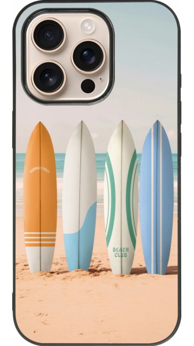 Coque iPhone 16 Pro - Silicone rigide noir Summer surfboard 2025