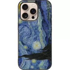 Coque iPhone 16 Pro - Silicone rigide noir Tableau art - La Nuit étoilée - Van Gogh