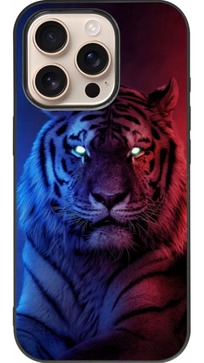 iPhone 16 Pro Case Hülle - Silikon schwarz Tiger Blue Red
