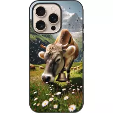 Coque iPhone 16 Pro - Silicone rigide noir Vache montagne Valais