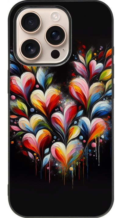 iPhone 16 Pro Case Hülle - Silikon schwarz Valentin 2024 Schwarzes Herz Abstrakt