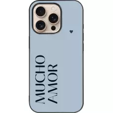 Coque iPhone 16 Pro - Silicone rigide noir Valentine 2024 mucho amor azul