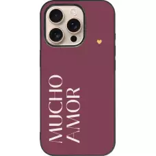Coque iPhone 16 Pro - Silicone rigide noir Valentine 2024 mucho amor rosado
