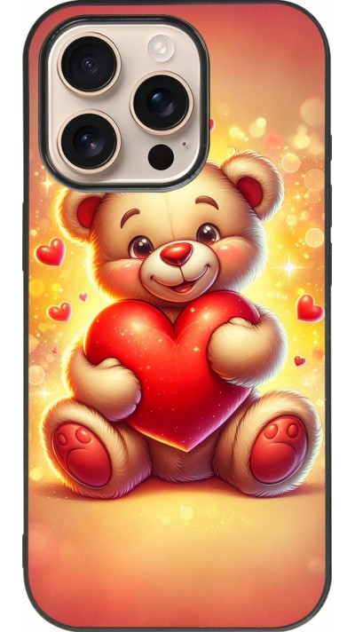 iPhone 16 Pro Case Hülle - Silikon schwarz Valentin 2024 Teddy Liebe