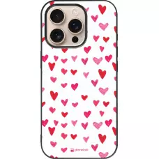 Coque iPhone 16 Pro - Silicone rigide noir Valentine 2022 Many pink hearts