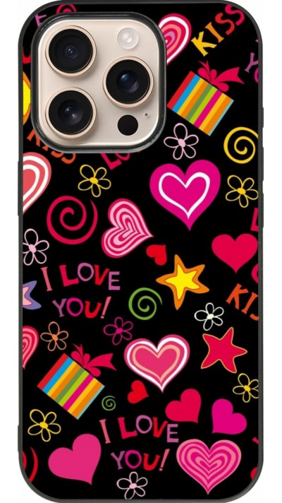iPhone 16 Pro Case Hülle - Silikon schwarz Valentine 2023 love symbols