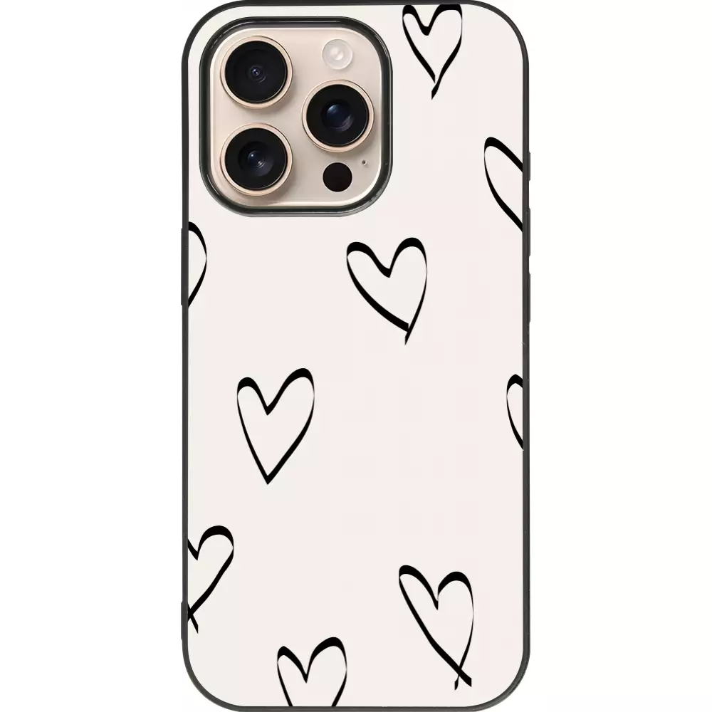 Coque iPhone 16 Pro - Silicone rigide noir Valentine 2023 minimalist hearts