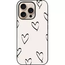 Coque iPhone 16 Pro - Silicone rigide noir Valentine 2023 minimalist hearts
