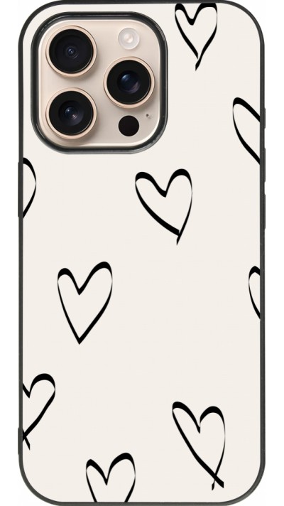 iPhone 16 Pro Case Hülle - Silikon schwarz Valentine 2023 minimalist hearts