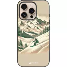 Coque iPhone 16 Pro - Silicone rigide noir Vintage Ski Mountain