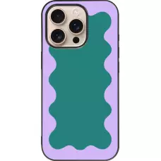 Coque iPhone 16 Pro - Silicone rigide noir Wavy Rectangle Green Purple