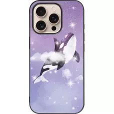 Coque iPhone 16 Pro - Silicone rigide noir Whale in sparking stars