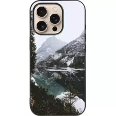 Coque iPhone 16 Pro - Silicone rigide noir Winter 22 snowy mountain and lake