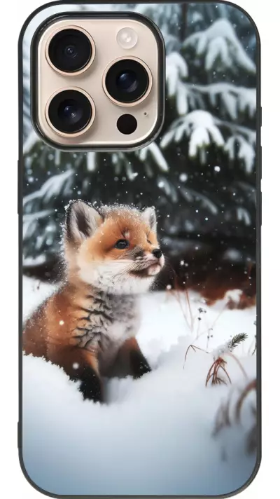 Coque iPhone 16 Pro - Silicone rigide noir Noël 2023 Renardeau sapin