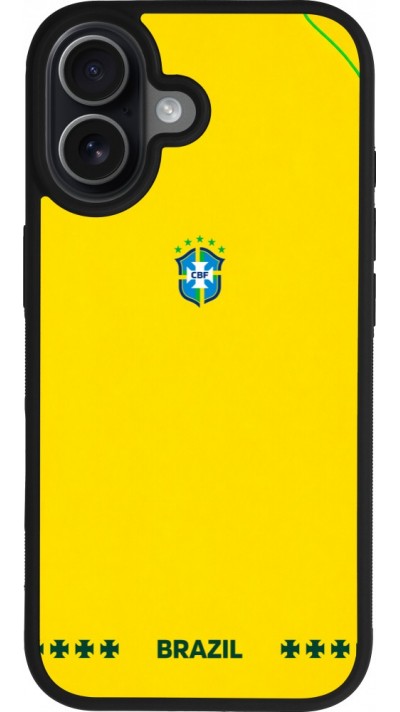 Coque iPhone 17 - Silicone rigide noir Maillot de football Bresil 2026 personnalisable