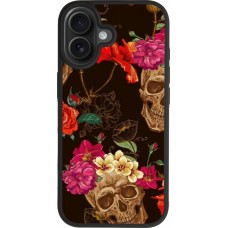 iPhone 17 Case Hülle - Silikon schwarz Skulls and flowers
