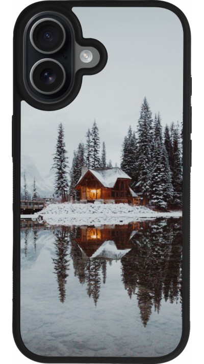 iPhone 17 Case Hülle - Silikon schwarz Winter 25 Winter house forest afternoon