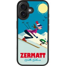 Coque iPhone 17 - Silicone rigide noir Zermatt Ski Downhill