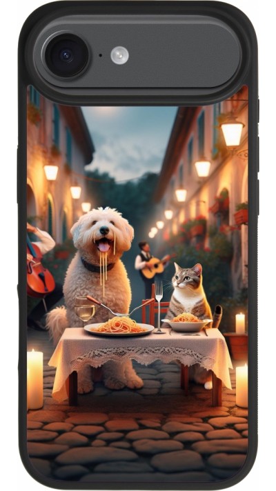 Coque iPhone Air - Silicone rigide noir Valentine 2024 Dog & Cat Candlelight