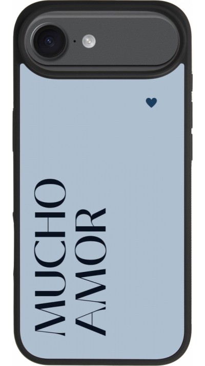Coque iPhone Air - Silicone rigide noir Valentine 2024 mucho amor azul