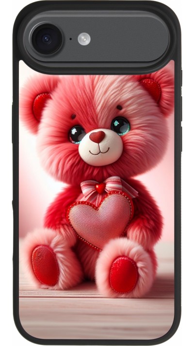 Coque iPhone Air - Silicone rigide noir Valentine 2024 Ourson rose