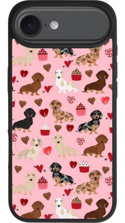 Coque iPhone Air - Silicone rigide noir Valentine 2024 puppy love