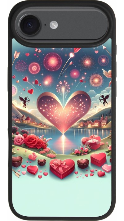 Coque iPhone Air - Silicone rigide noir Valentine 2025 Chic